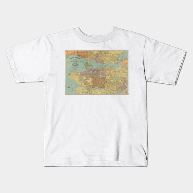 Vintage Map of Vancouver Canada (1920) Kids T-Shirt by Bravuramedia